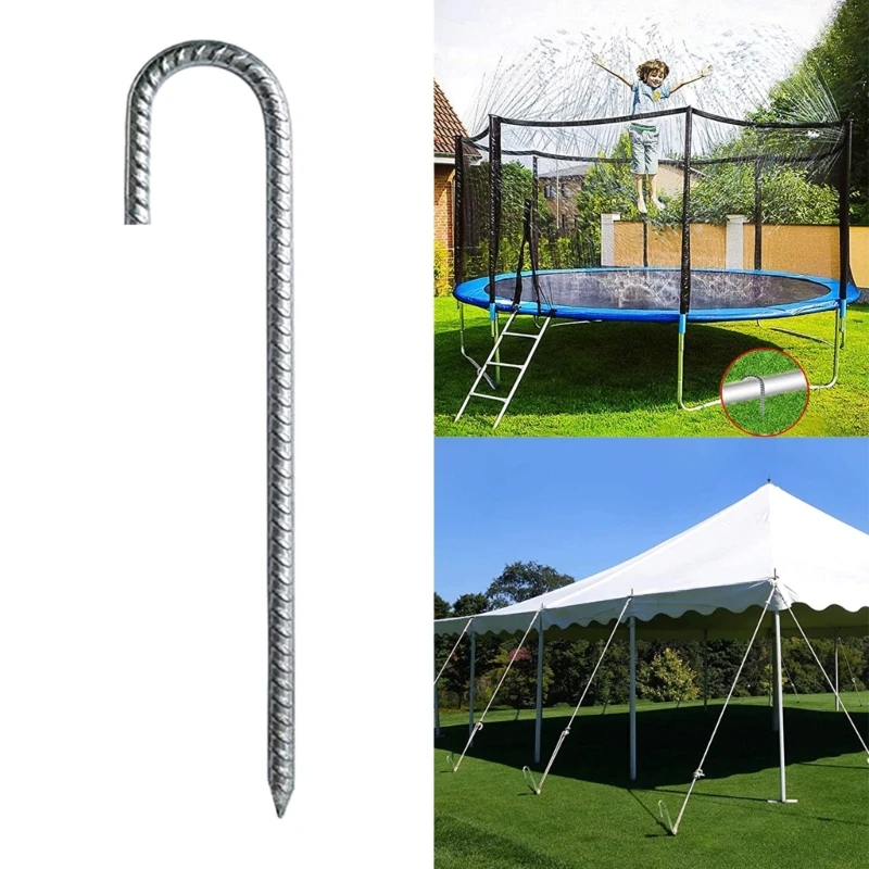 

4 Pcs High Strength Garden Stake Heavy Duty Tent Peg Galvanized Steel J Hooks Anchors Curved Steel Support Garden Stake