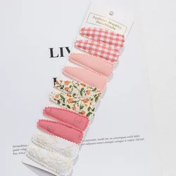 Floral Cotton Fabric Hair Bow Snap Clips - Set of 10 Hair Grips (12)