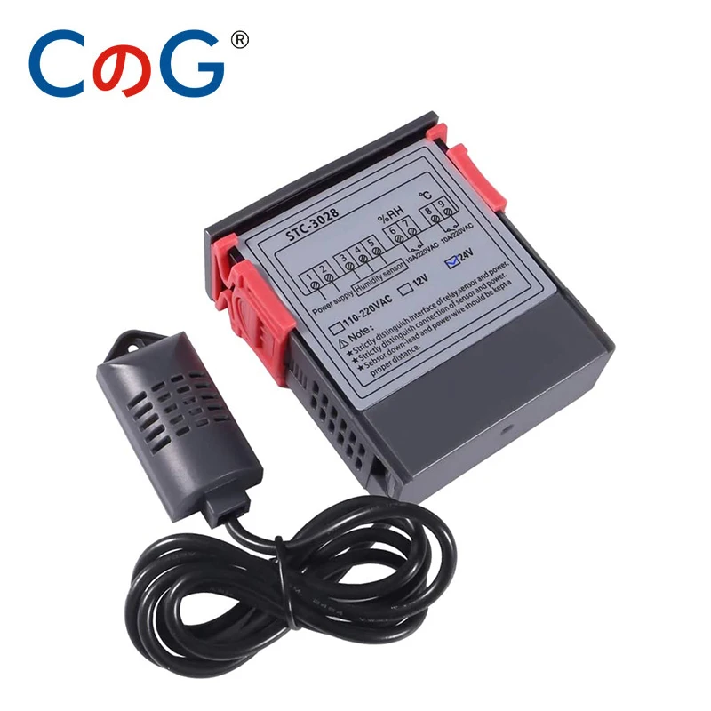 CG STC-3028 듀얼 디지털 온도 습도 컨트롤러, 가열 냉각 온도 조절기, 인큐베이터용 온도 조절기, 12V, 24V, 220V