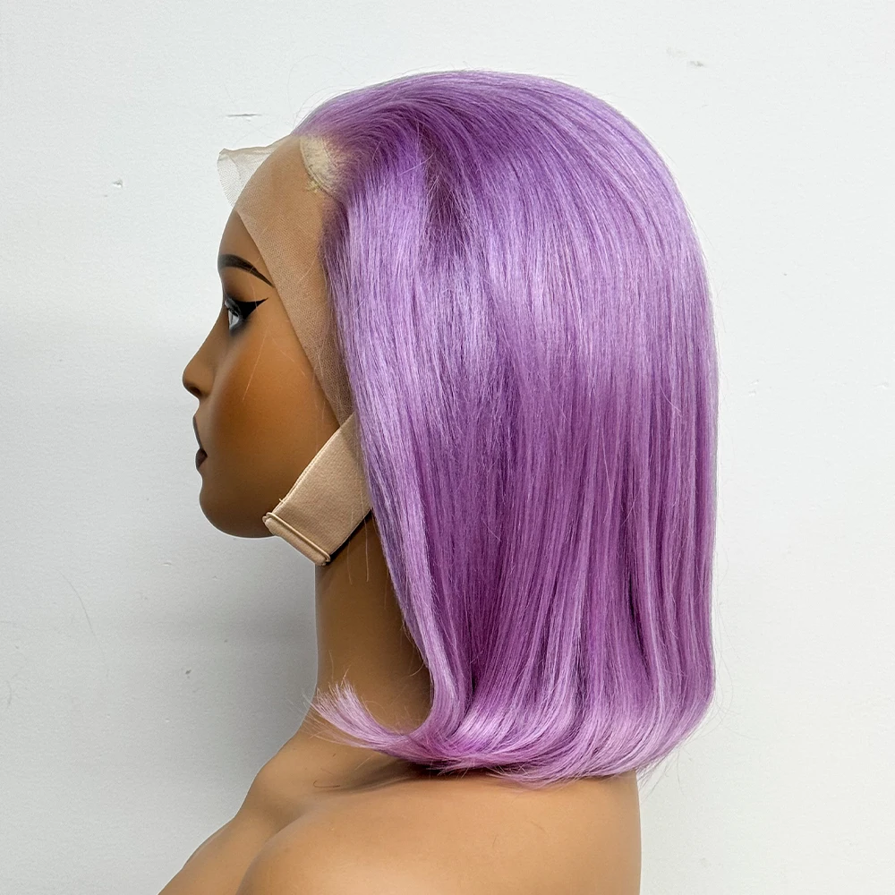 200% Density Human Hair Wigs Straight Light Purple 13x4 Frontal Lace Bob Wigs Colorful Bob Wigs For Black Women