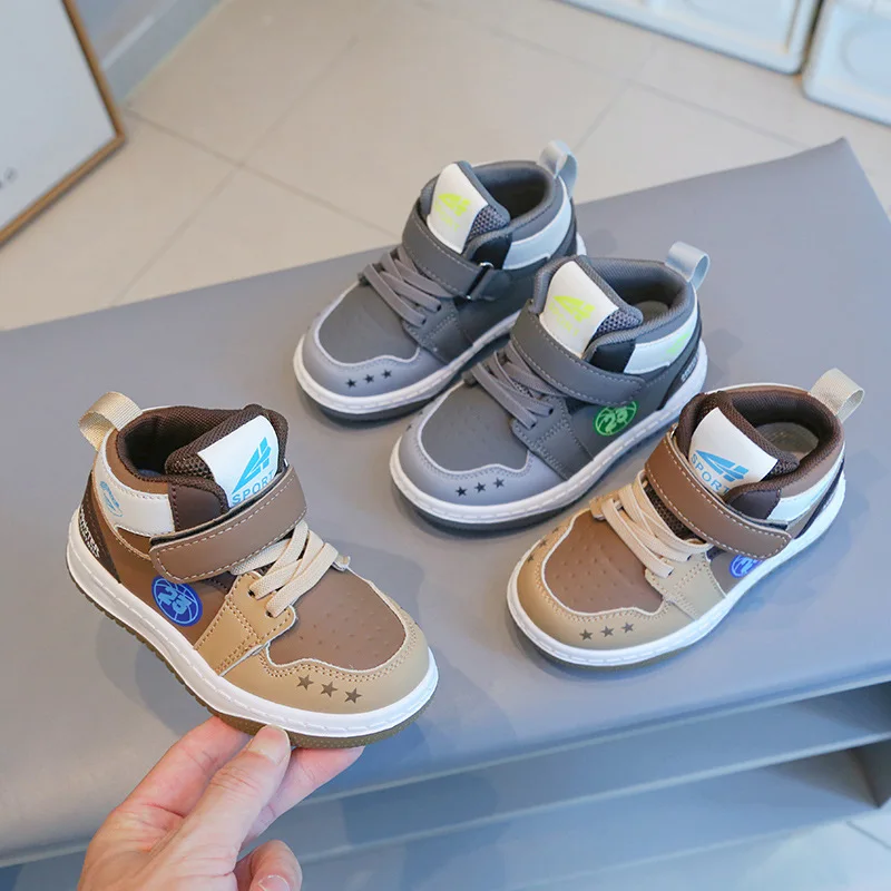 

Kids Sneakers Shoes 2023 Autumn Winter High Top Basketball Boys Shoes Soft Rubber Anti Slip Casual Sport Children Shoes 21-32