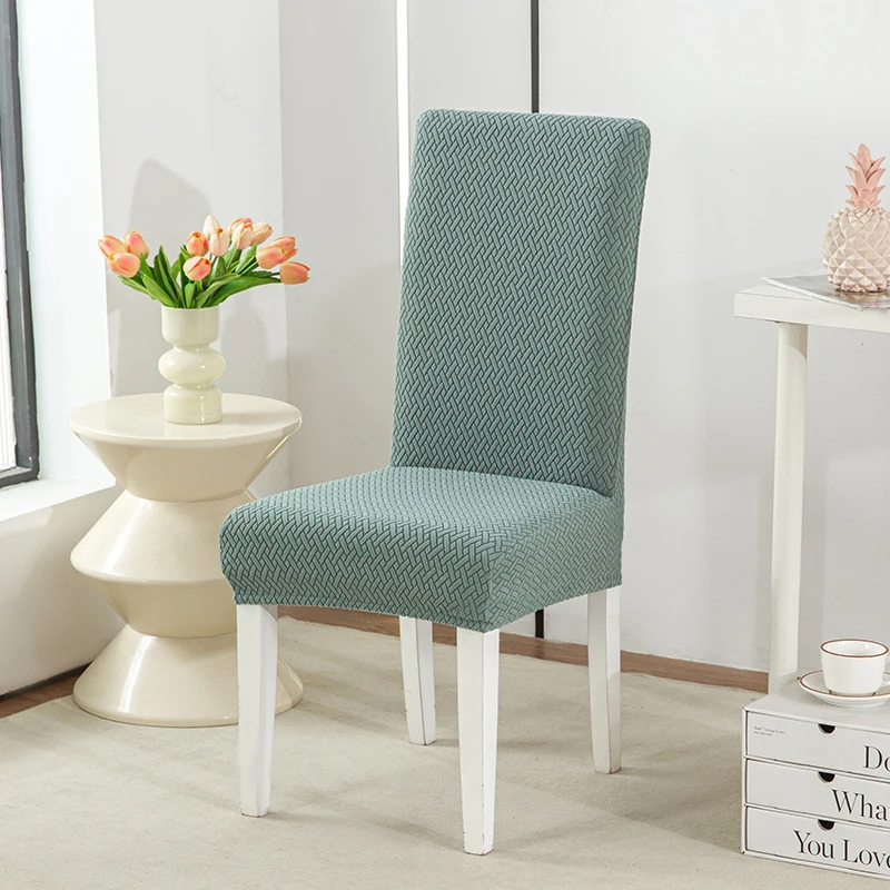 Chair Cover Long checkered jacquard solid color elastic household dining