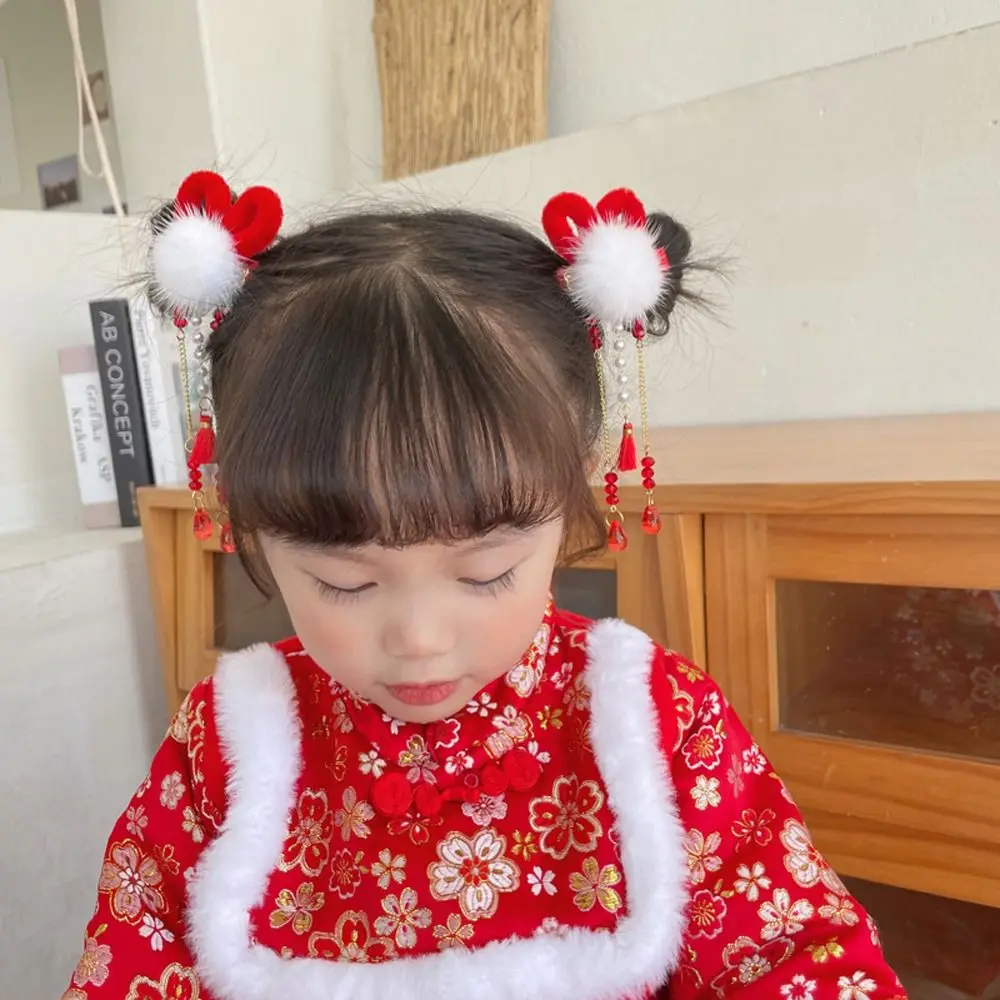 

Cartoon Sweet Cute Butterfly Tassel Pearl Bow Rabbit Flower Red Bangs Clip Hair Accessory Girl Hair Clip New Year Hairpin