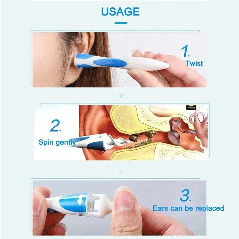 Ear Wax Remover Tool With Soft Silicone 16 Replacement Tips Grab Extract Earwax