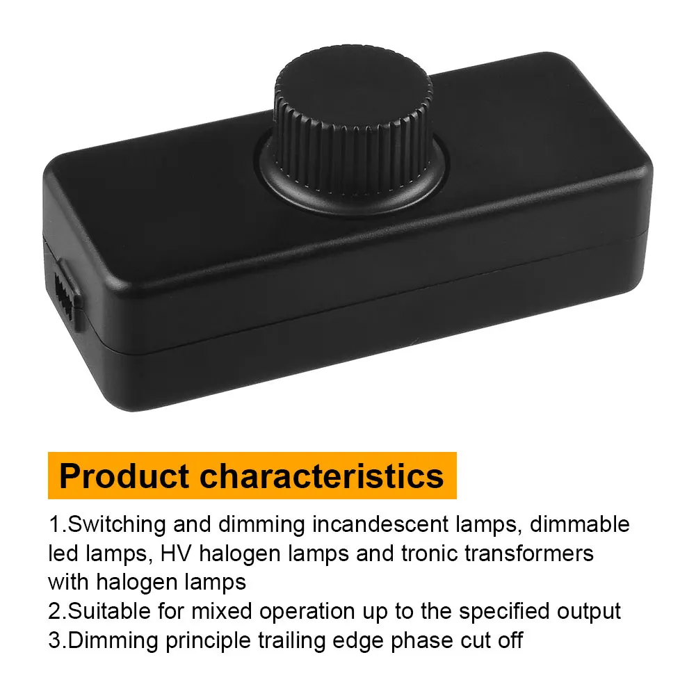 LED Dimmer Switch inline built-in rotary on/off and knob control for dimmable 3-100w led/incandescent/halogen bulbs