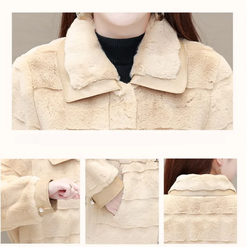 2023 Winter New Women Windbreaker Thickened Fur and Leather Overcoat Medium Length Imitated Mink Fluff Woolen Coat Warm Outcoat