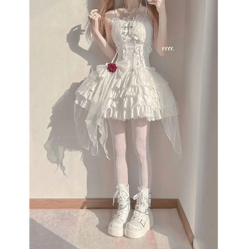 

MAGOGO Сладкая Лолита Jsk Платье женское винтажное Y2k бант лента на шнуровке вечерние платья принцессы японские девушки Kawaii торт мини платье