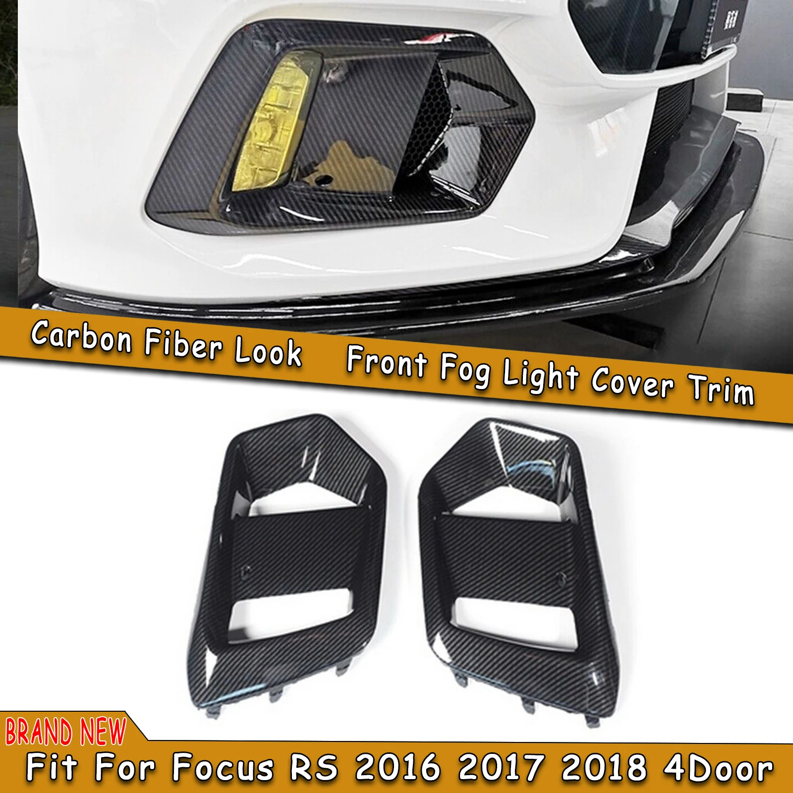 

Carbon Fiber Look Car Front Bumper Fog Light Lamp Cover Trim Side Air Vent Duct Bezel Frame For Ford Focus RS 2015-2018