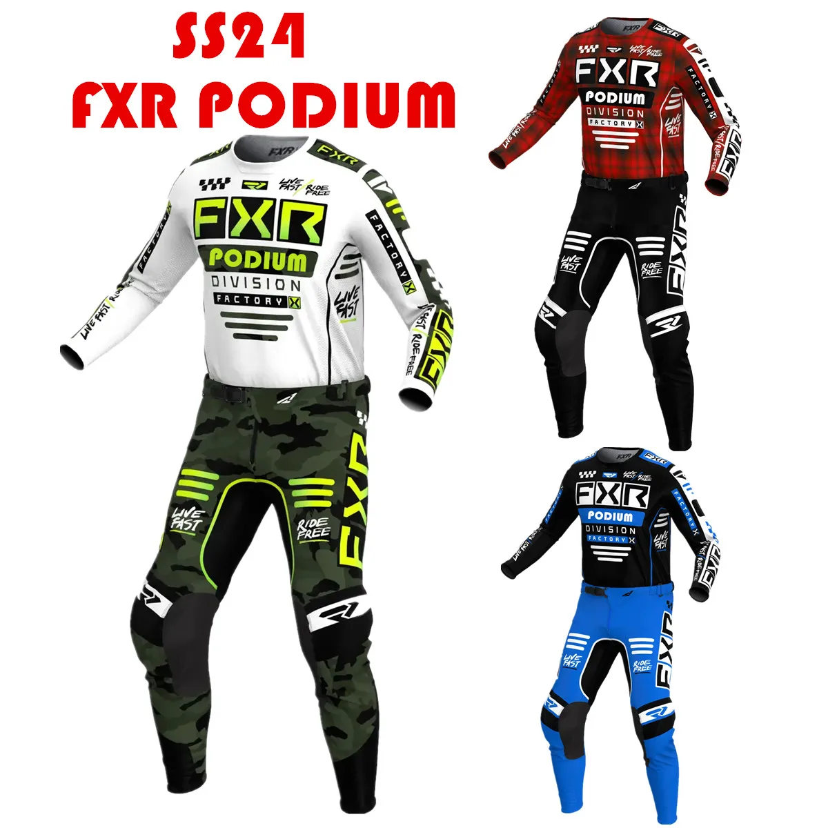 with Pocket 2024 Podium FXR Motocross Gear Set Top Motocross Dirt Bike Jersey And Pant Off Road Motorcycle Kit