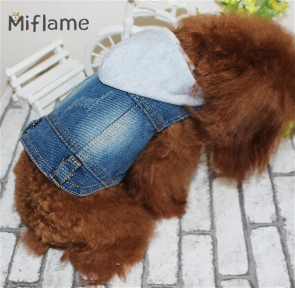 

Miflame Spring Summer Pet Clothes Teddy Bichon Schnauzer Grey Hat Small Medium Dogs Hoodie Cool Denim Vest Casual Puppy Jacket