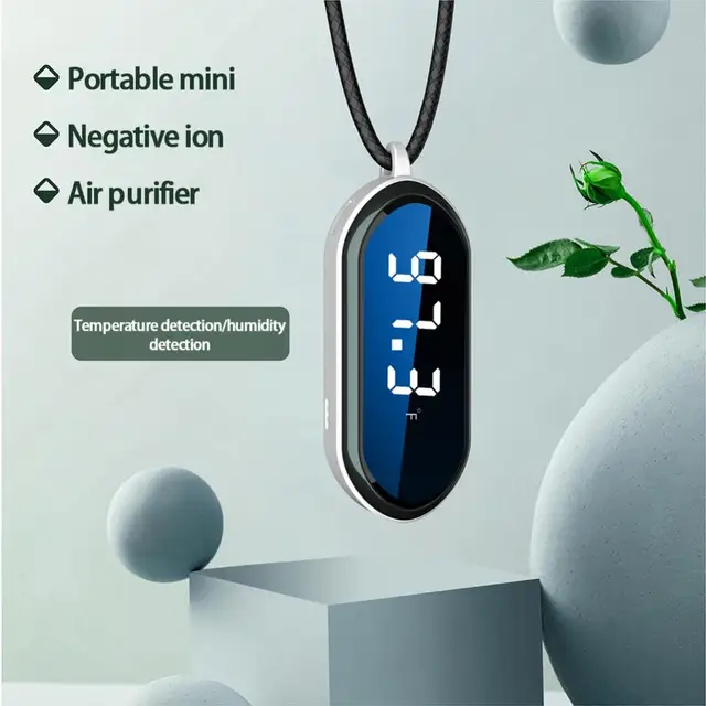 Hordozható Mini Légtisztító 20 Millió Negatív Ionhőmérséklet És Páratartalom Mérése Lógó Kijelző Nyaktisztító Nyaklánc - Image 4