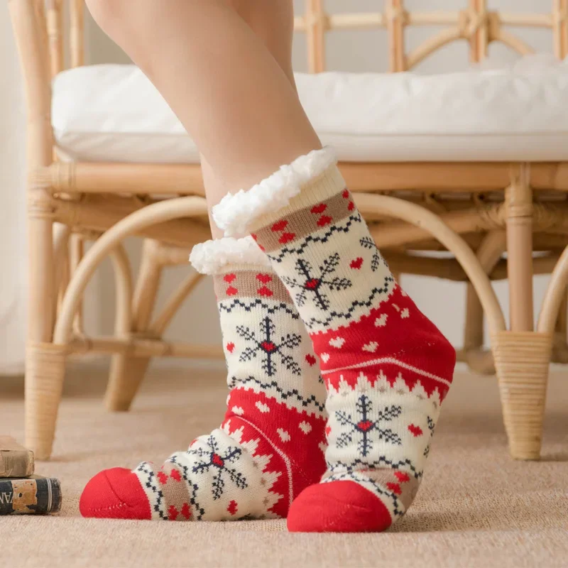 Winter Christmas Socks, Floor Socks, Snow Sock, Month Children's Plush Coral Sock, Home Sleep Sock, Carpet Socks, Leg Covers 2