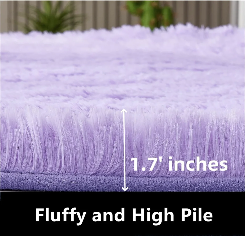 Rugs for Living Room, Purple Rugs for Bedroom, Large Fluffy Area Rugs Clearance for Playroom Soft Modern Shag Rugs Cute Carpet