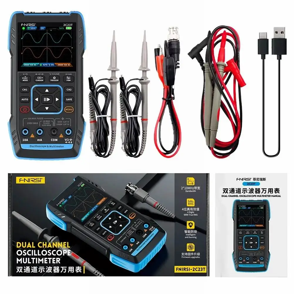 

3000mAh Oscilloscope Handheld Digital Oscilloscope Multimeter Signal Generator 2 Channel With 2.8" LCD 50MS/s Sampling Rate