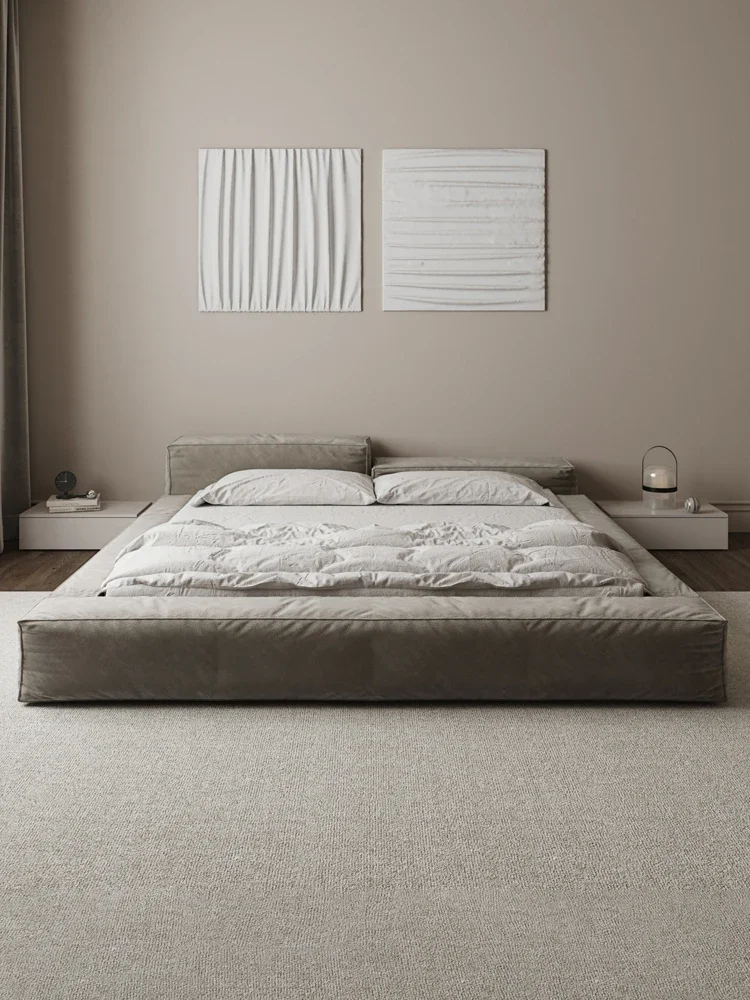 

Italian minimalist tofu block bed, simple modern double light luxury technology fabric bed