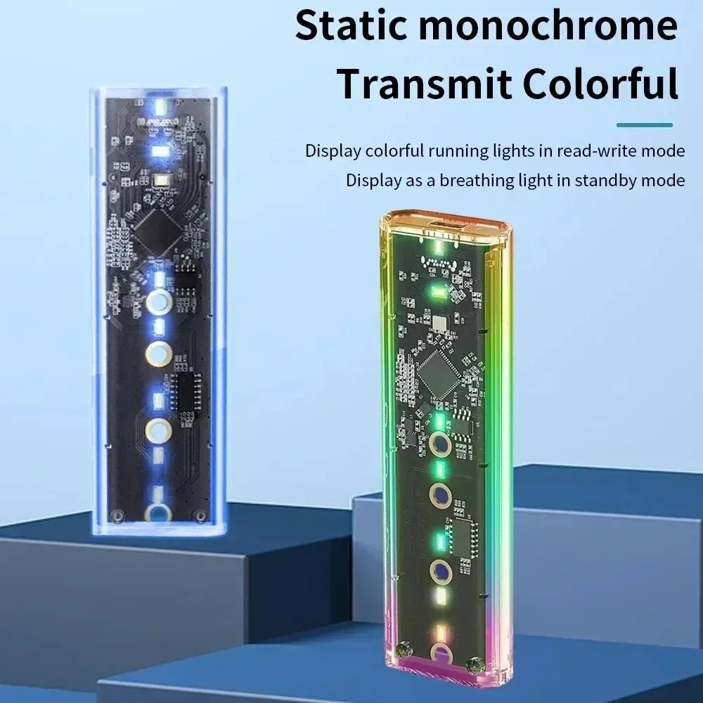 SSD Enclosure RGB M2 NVMe PCIE M.2 NGFF SATA 10Gbps M.2 to USB Transparent For M Key M&B Key