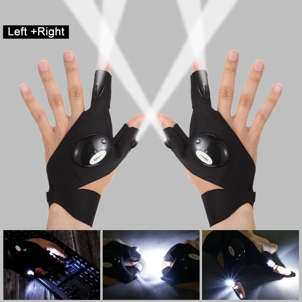 1 Pair Outdoor Adjustable Fishing Magic Strap Fingerless Gloves Night Light Waterproof Fishing Gloves with LED Flashlight Light multi function 5w 1w double head led fishing light long light usb extensible tripod range white light flashlight fishing light