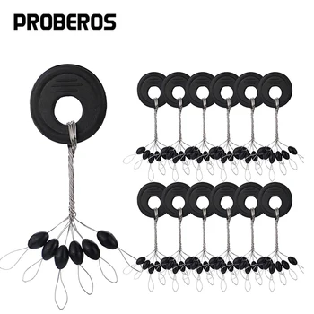 PRO BEROS 60Pcs 10Set Black Rubber Space Beans Oval Stopper Fishing Bobber Float Catfish Flotador Fishing Float Folat Line Stops