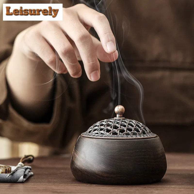 Zen Sandalwood Round Incense Holder Antique Incense Burners Mosquito Coil Holder Scented Aromatic Candles Drinkware Ornaments
