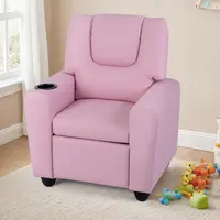 Toddler Recliner Chair with Cup Holder, Adjustable Lounger for Kids, Pink Ergonomic Furniture for Ages 3+ 5