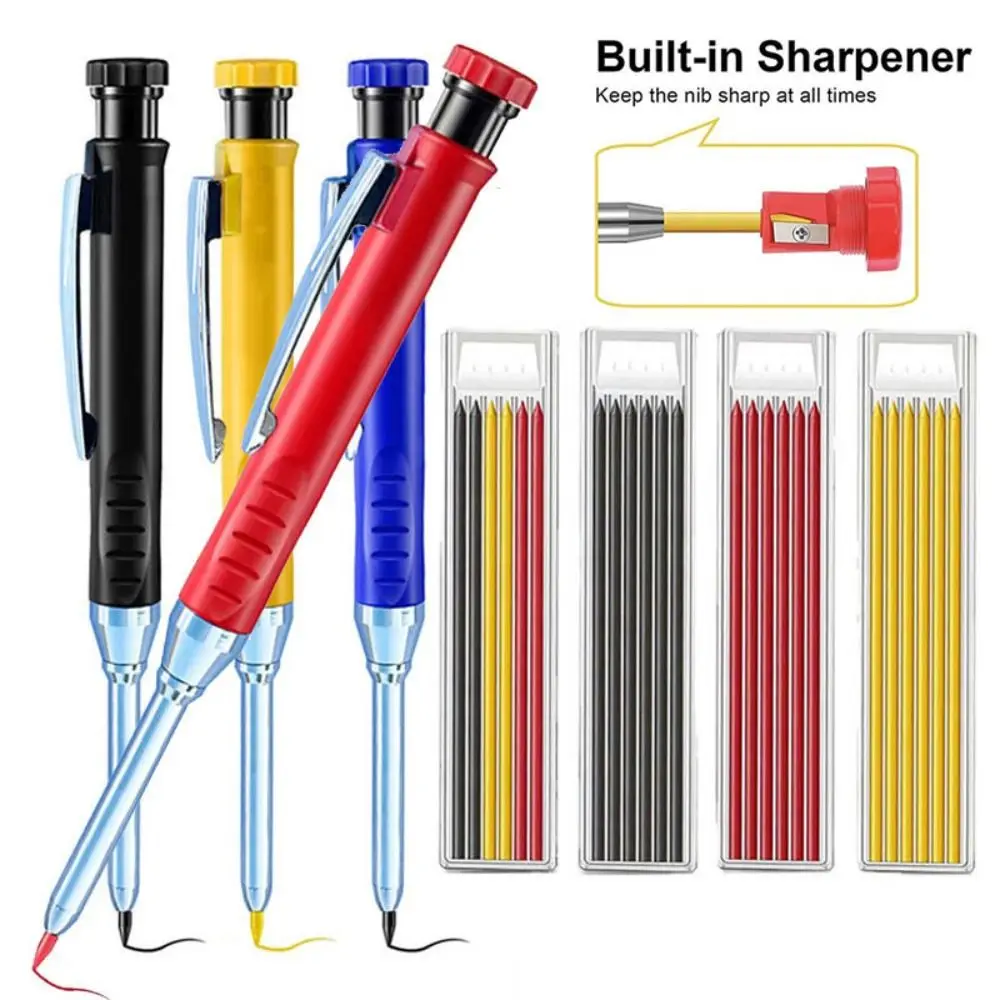 Carpenter Pencil 2.8mm Built-in Sharpener Solid Long Head Mechanical Multifunctional Woodworking Deep Hole Marking Tool