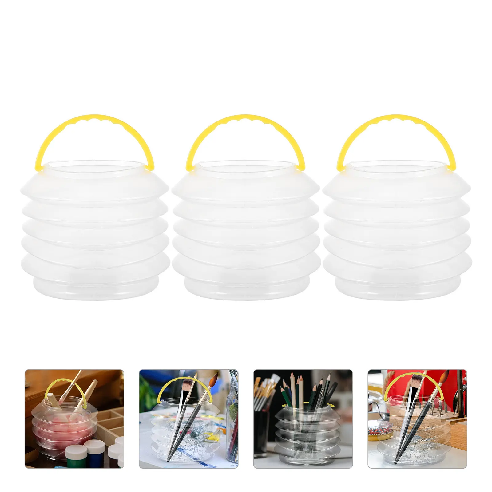 3Pcs 페인팅 펜 세척 버킷 휴대용 접이식 아티스트 브러쉬 와셔 페인트 브러쉬 클리너 공간 절약 페인팅 액세서리