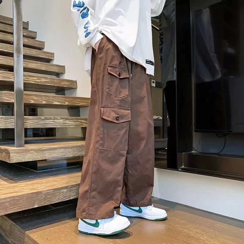 

Men Pants Vintage Brown Pants Men's High-end Overalls Wide-leg Pants Design Trousers Streetwear Pants
