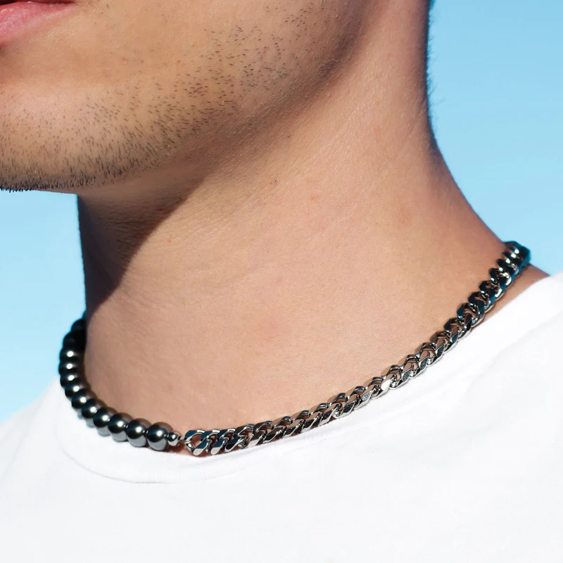 Mens Necklace Beads Men Jewelry Stainless Steel Chain Necklace 2023