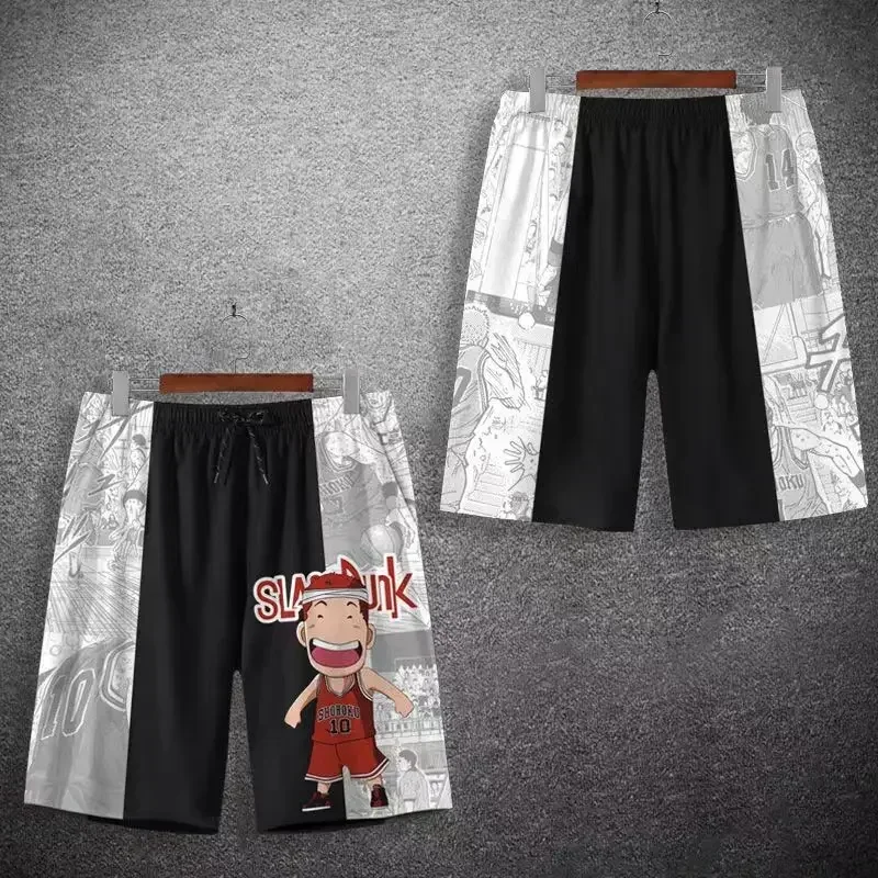 2024 Hot Sale Japanese Anime Shorts Men's SLAM DUNK Printed 5-Point Pants Ice Silk Quick-Drying Sakuragi Flower Road Beach Pants 5