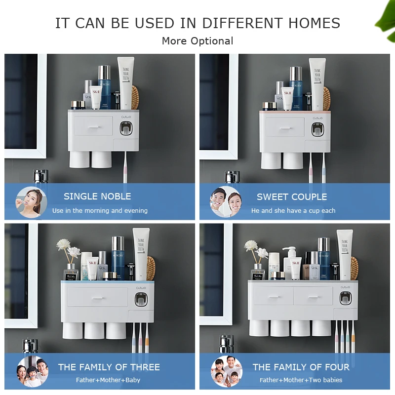 Magnetic Adsorption Inverted Toothbrush Holder Automatic Toothpaste Dispenser With Cup Toothpaste Bathroom Accessories Set