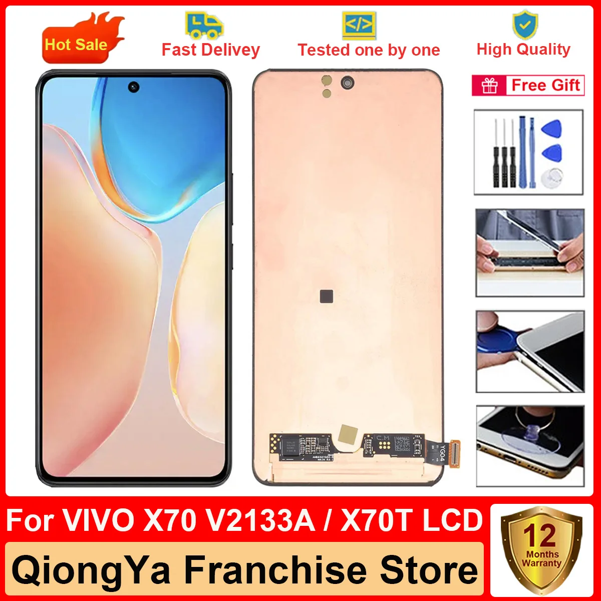 

100% протестированный 6,56 "оригинальный AMOLED x70 дисплей для VIVO X70 V2133A V2104 X70T без рамки ЖК-дисплей с фотографией