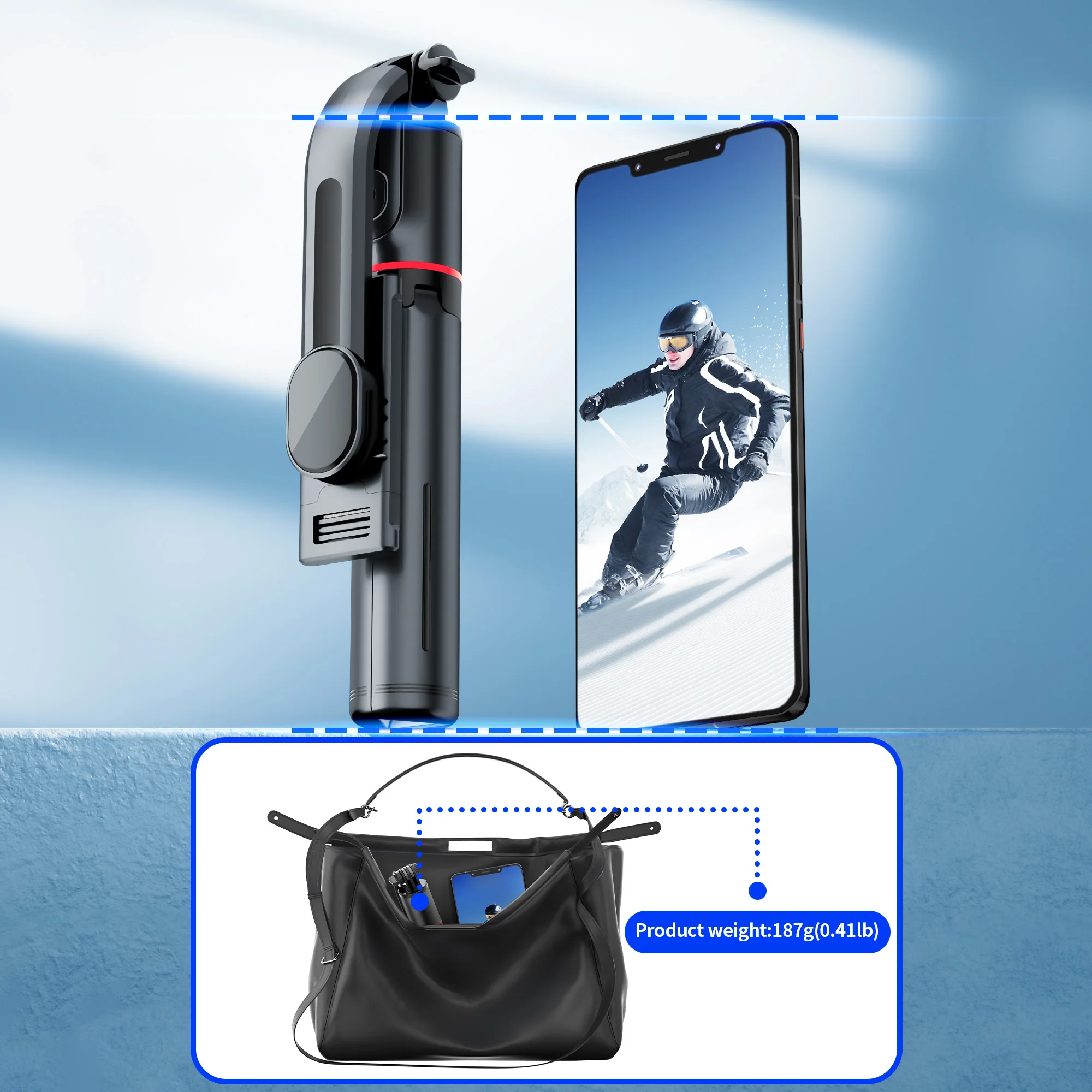Selfie Stick 1130mm Extended Wireless Bluetooth Stabilizer for Android IOS Smartphone