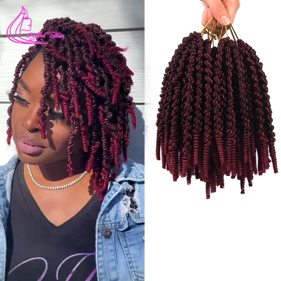 

Synthetic Pre-Twisted Passion Twist Crochet Braids 8Inch Short Bomb Spring Twist Braiding Hair Extensions 15strands/pc Ombre Red