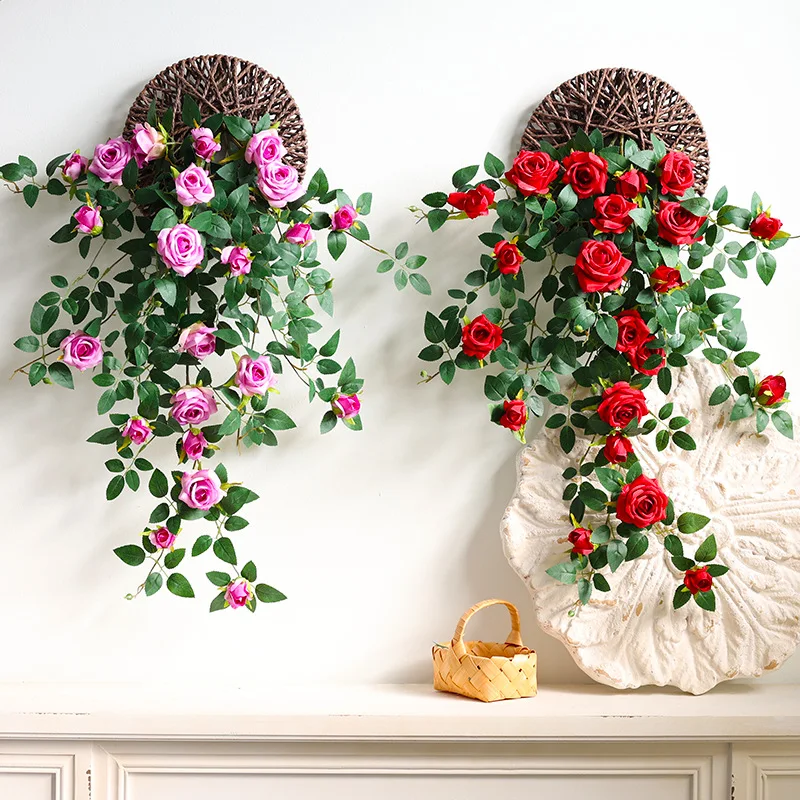 Yannew Boho Künstliche Hängende Rosen Liana Vine Blumengirlanden Wanddekoration Grün für Garten Hochzeit Zuhause Raumdekoration – Detail 19