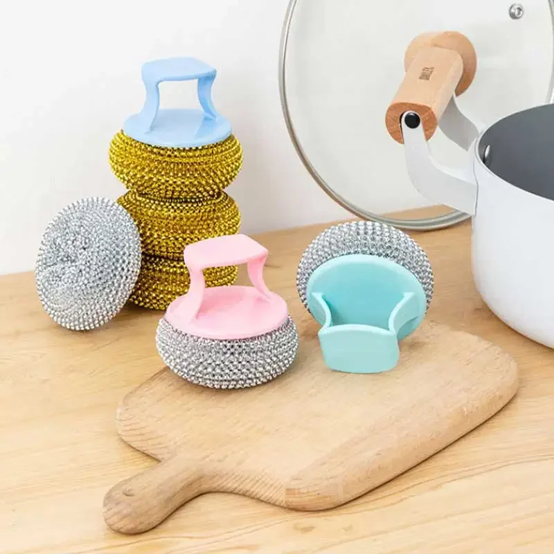 Kitchen Cleaning Brush Kitchen Pot Brush Cleaning Ball Brush Detachable Stainless Steel Cleaning Brush Pot Dish & Dish Kitchen Tools