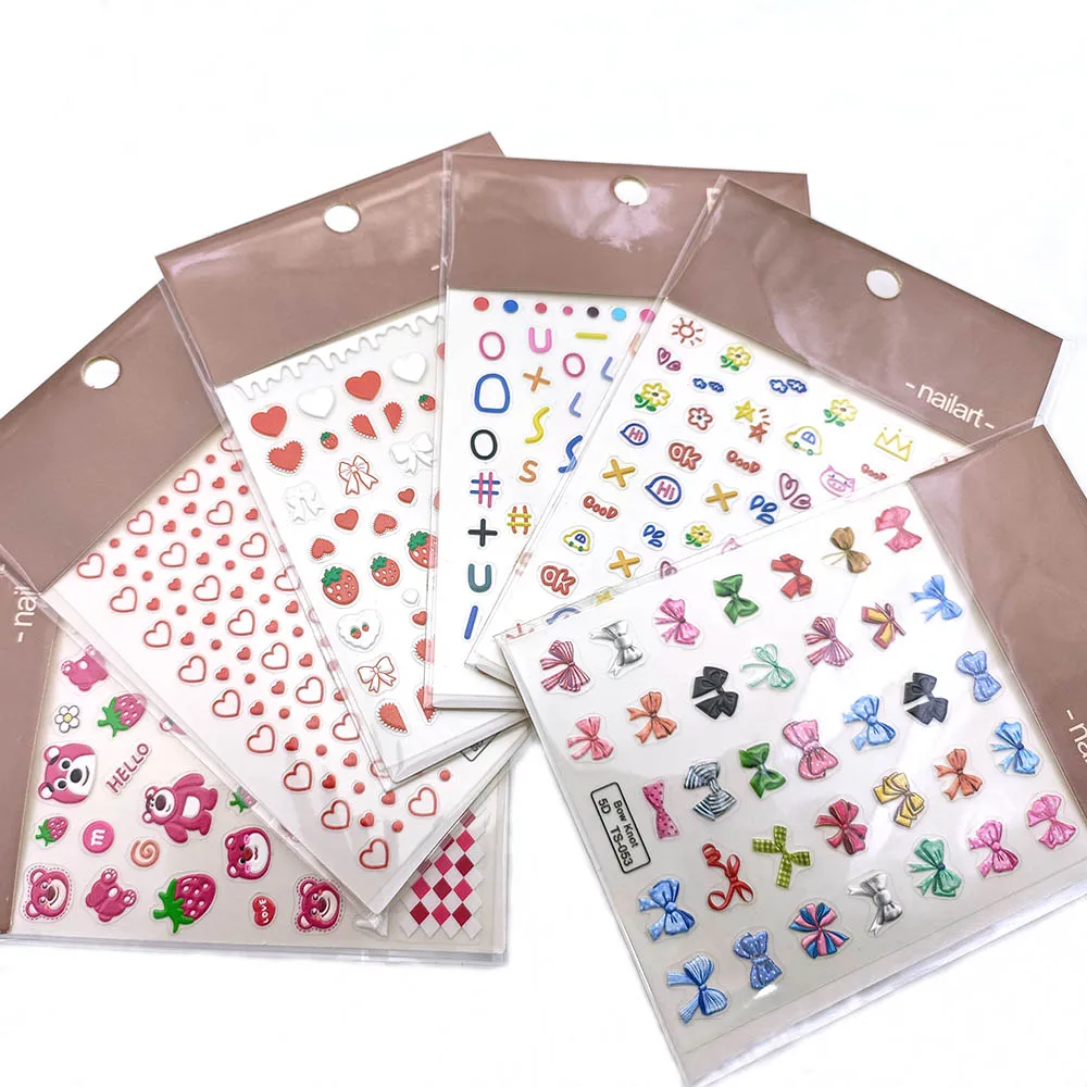 

Children's Cute Nail Stickers Love Heart Strawberry Cute Bear Irregular Symbol Bow 6 DIY Nail Decoration Stickers