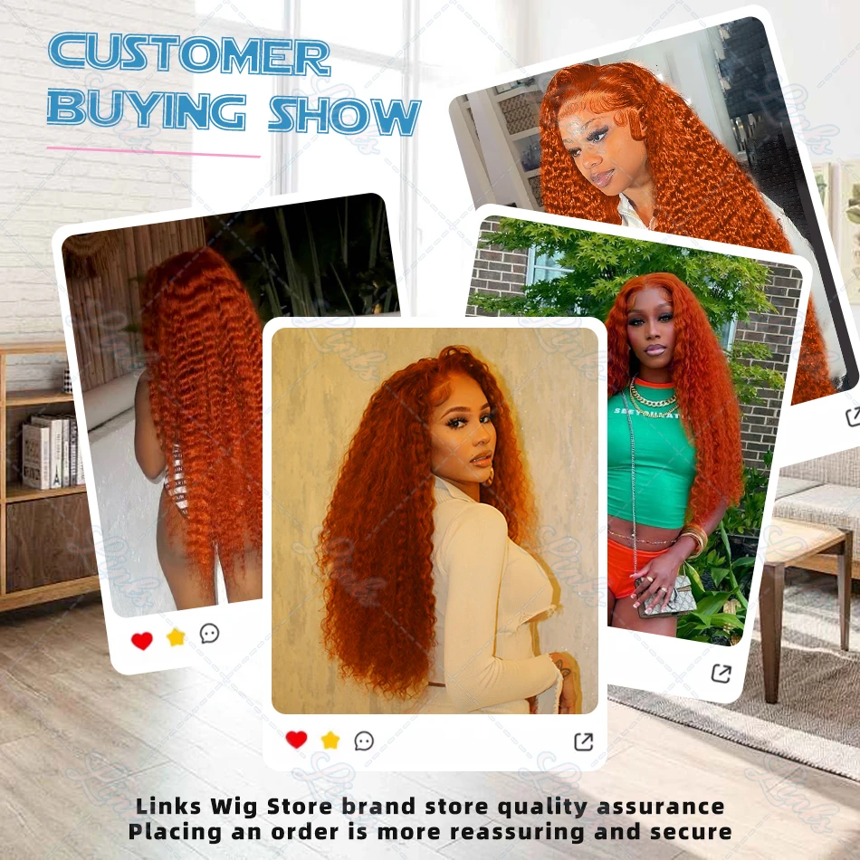 Links Orange Ginger Deep Wave 13x6 HD Lace Frontal Human Hair Wigs 30 Inch Loose Water Culry 13x4 Lace Front Wig For Women lace front wig human hair wigs human hair wig front lace wig