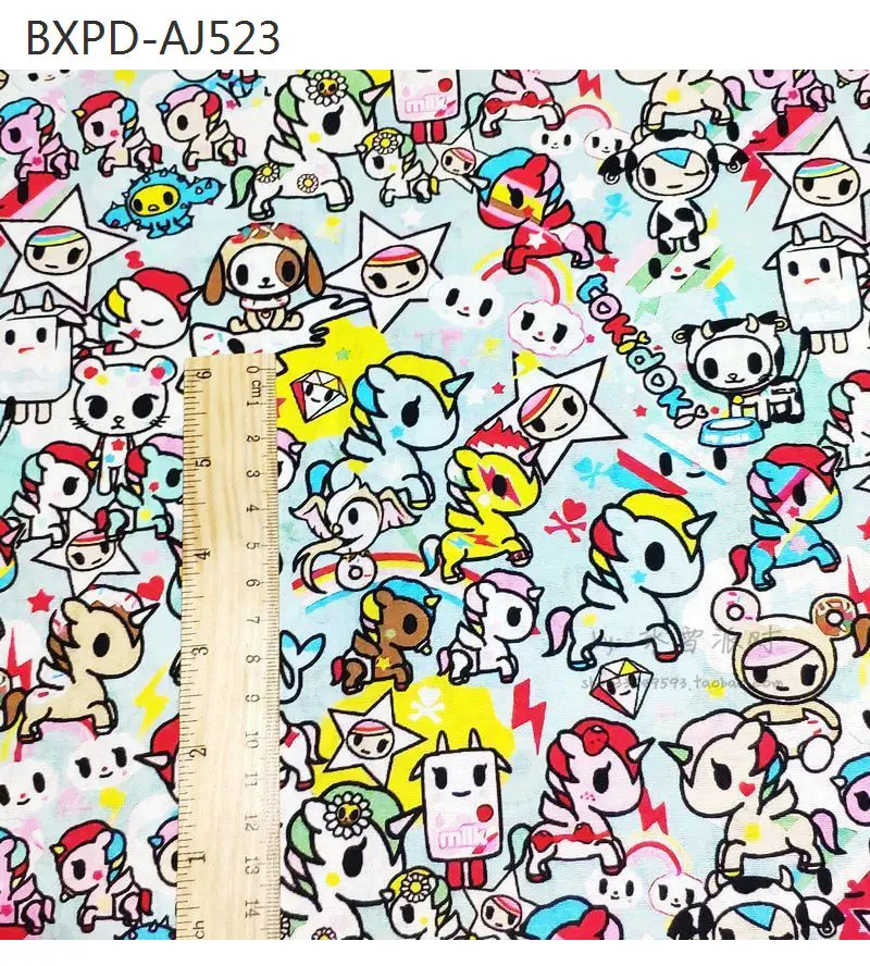 9 Toki-doki Collection-BTY 1 Yard Cotton Woven Fabric-Kawaii Japanese Cartoon Characters, Cute Unicorn Donut