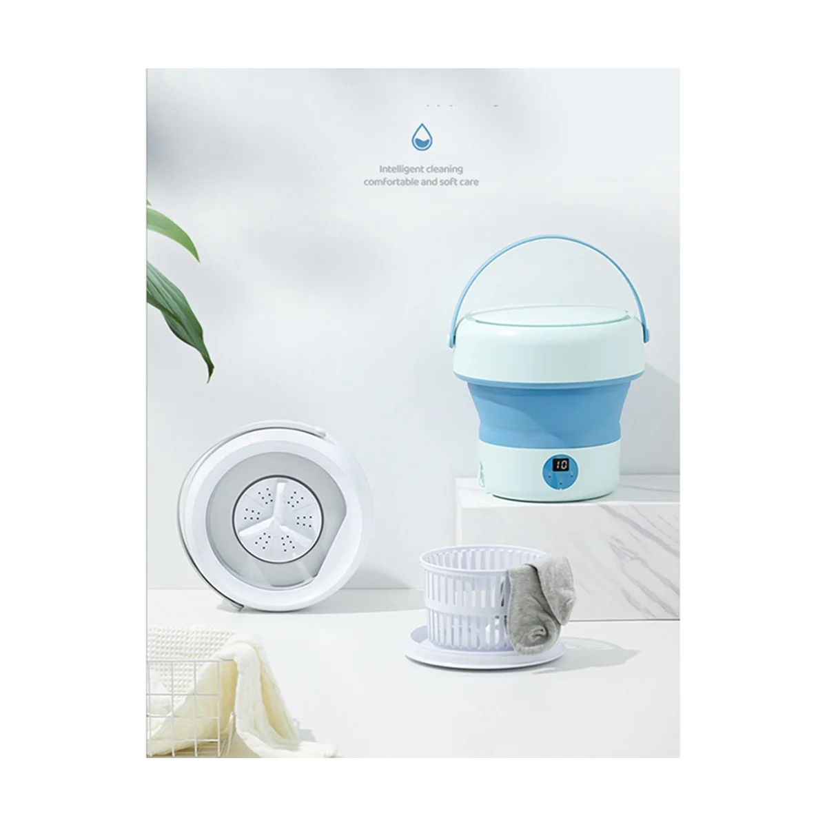 

Portable Washing Machine 4.8L Underwear Socks Clothes Washer Camping Folding Home Mini Washing Machine White EU Plug