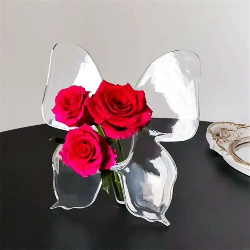 X90F Clear Acrylic Butterfly Frame Flower Vases with Stable Base for Table Book Shelf 5