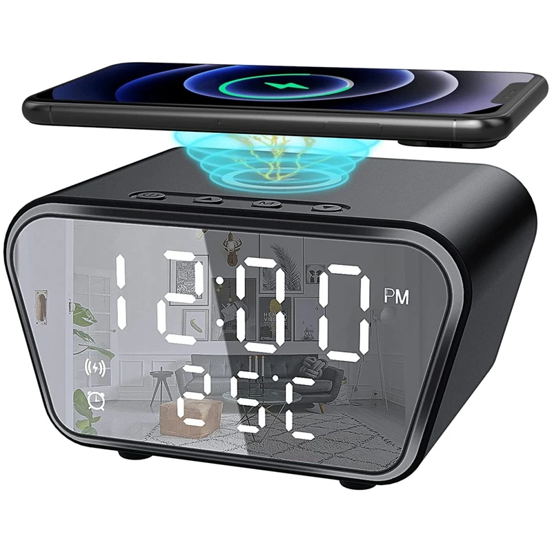 Alarm Clock with Wireless Charging Alarm Clocks Bedside Mains Powered