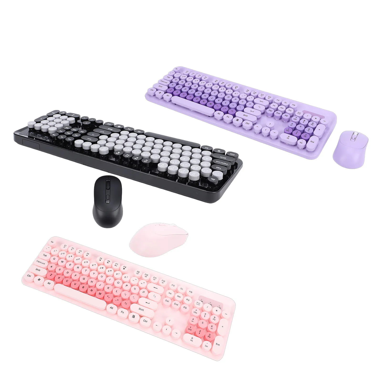 Wireless Keyboard Wireless Cute Keyboard and Mouse 104 Keys Typewriter  Retro Round Keycaps Keyboard for PC Laptop Desktop - 2