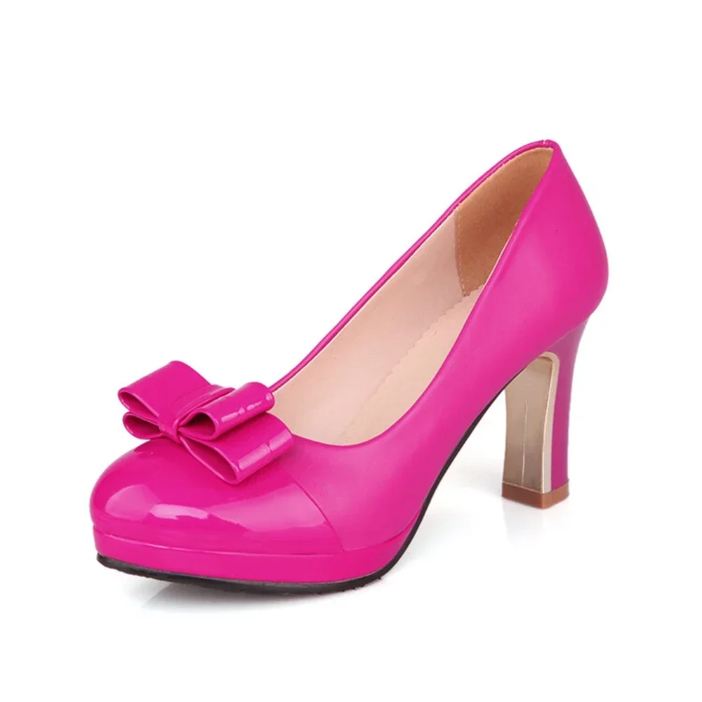 

Zapatos De Mujer 2023 Sweet Fashion Bowknot Shallow Round Toe High Heels Women Platform Wedding Party Shoes Big Size 43 316