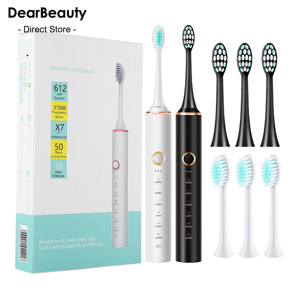 

Sonic Electric Toothbrush IPX7 Adult Soft Bristle Timer Brush 18 Mode USB Rechargeable Toothbrushes with Replacement Heads Set