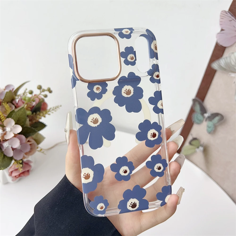 Floral Magnetic Clear Phone Case with MagSafe Wireless Charging Compatibility