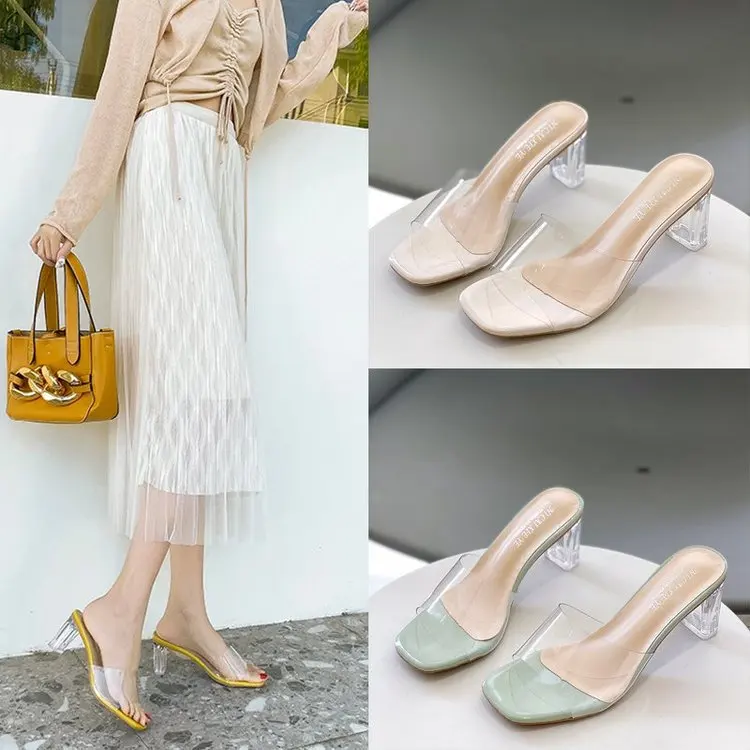 

Fashion Summer Women Sandals Shoes Luxury Beach Ladies Pvc Clear Sandal Comfortable High Heels Woman Transparent Medium Heel New
