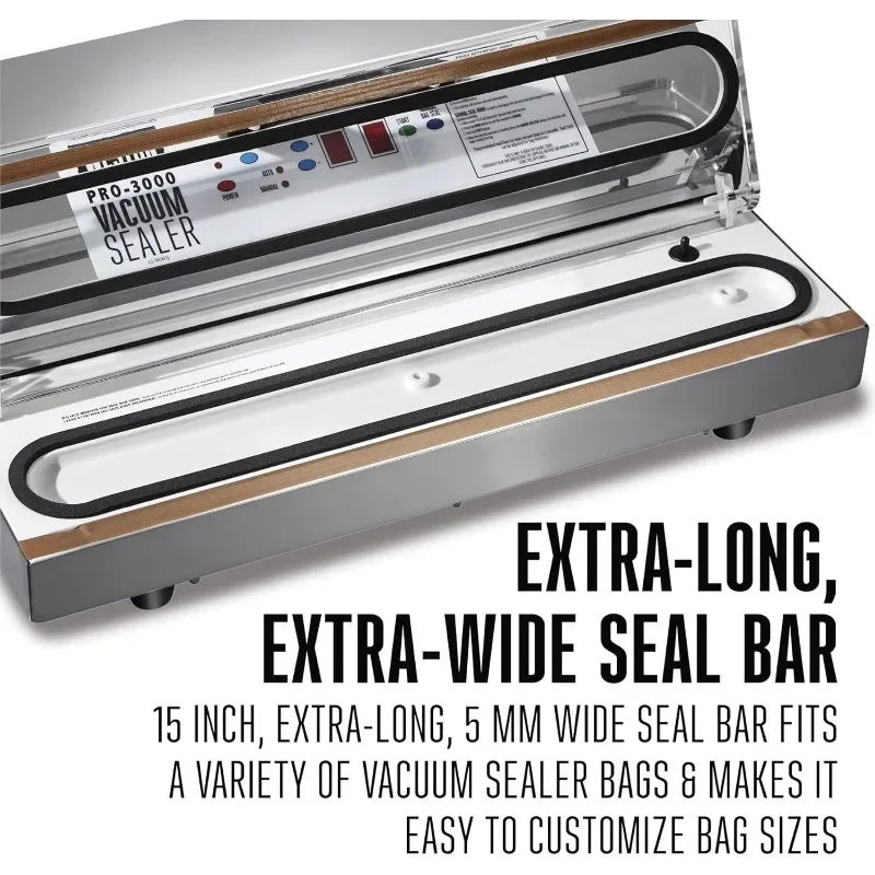 Weston Brands Vacuum Sealer Machine for Food Preservation & Sous Vide, Extra-Wide Bar for Sealing Bags up to 15" Wide, 935 Watts