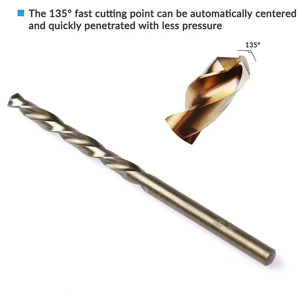 20-Piece 1/8 Inch HSS M35 Cobalt Twist Drill Bits Set For Metal - 2-3/4 Inch Length