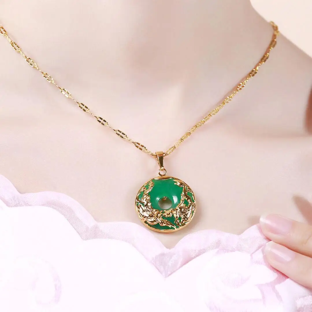 Natural Green Hetian Jade Pendant 925 Silver Dragon Phoenix Necklace Chinese Jadeite Amulet Fashion Charm Jewelry Gifts