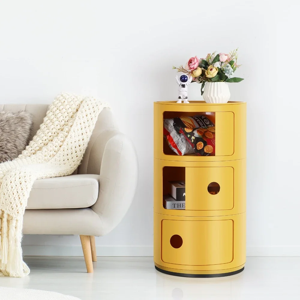 

3 Drawer Sliding Barrel Modern Bedroom Nightstand, Yellow